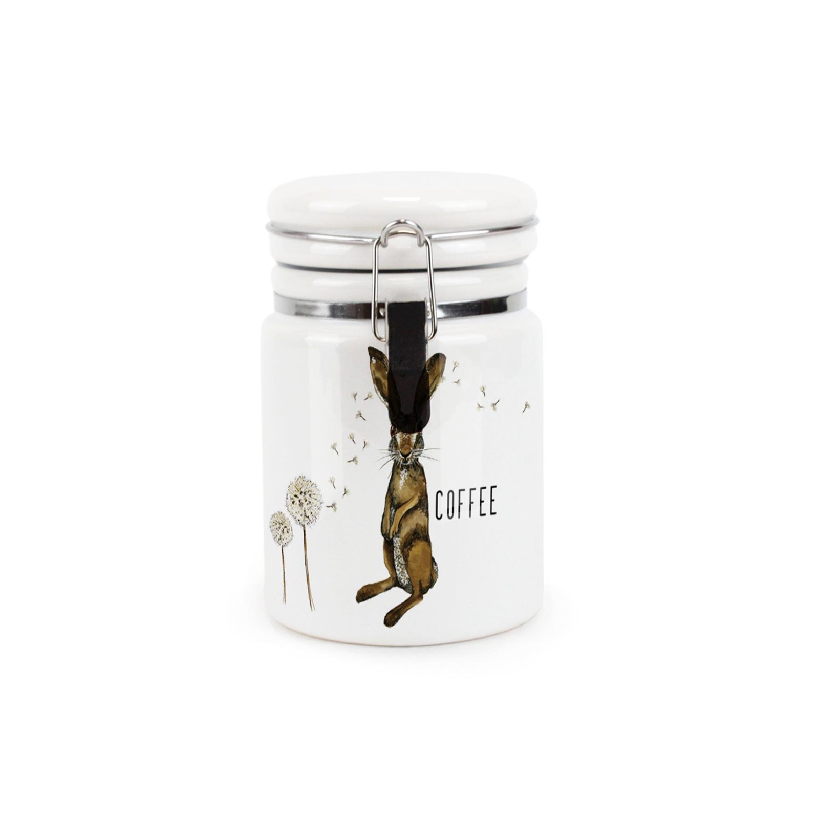 Ceramic Clip-Lid Hare & Dandelions Canister - Coffee Storage Container
