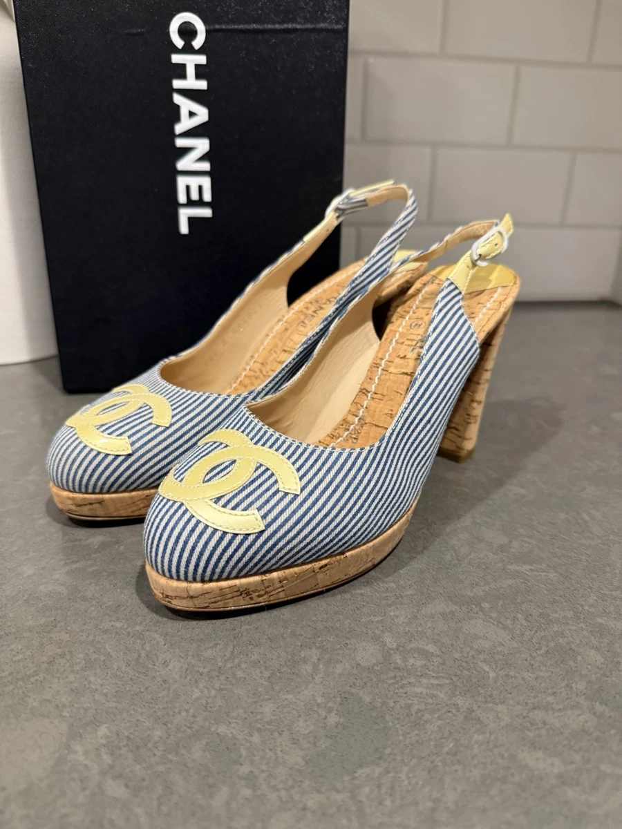 靴 Chanel Slingback Heels 34 1/2 CHANEL Slingbacks Med 1 to 2 3/4 Inch Women's Heels for sale | eBay