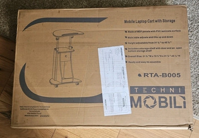 Techni Mobili Deluxe Height Adjustable Laptop Cart in Black