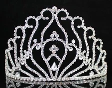 4.5"H PAGEANT BEAUTY QUEEN RHINESTONE CRYSTAL HAIR TIARA CROWN WITH COMBS T1293
