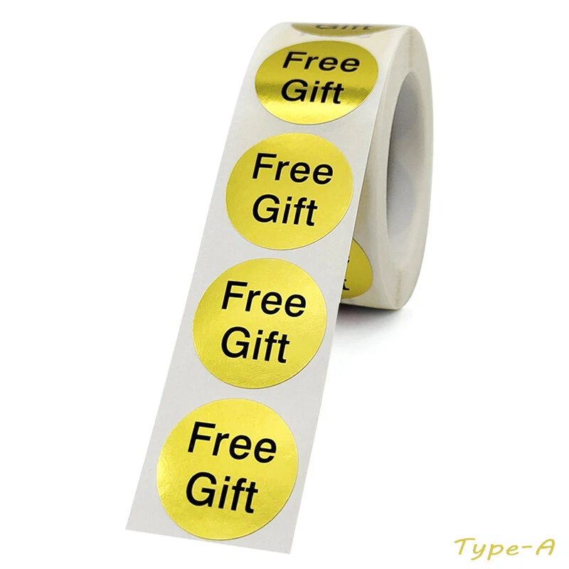 "Free Gift" Sticker Adhesive Label Gold Foil Food Packaging 1 inch 500pcs/Roll - Image 4 of 4