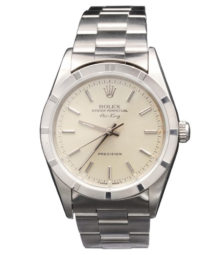 Rolex 14010 Air King Orologio di Precisione Uomo Acciaio Inox Cinturino Oyster Quadrante Argento - Foto 2 di 8