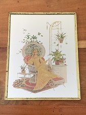 Cadre Miroir Vintage Sérigraphie Dessin Style Fauteuil Osier Emmanuelle