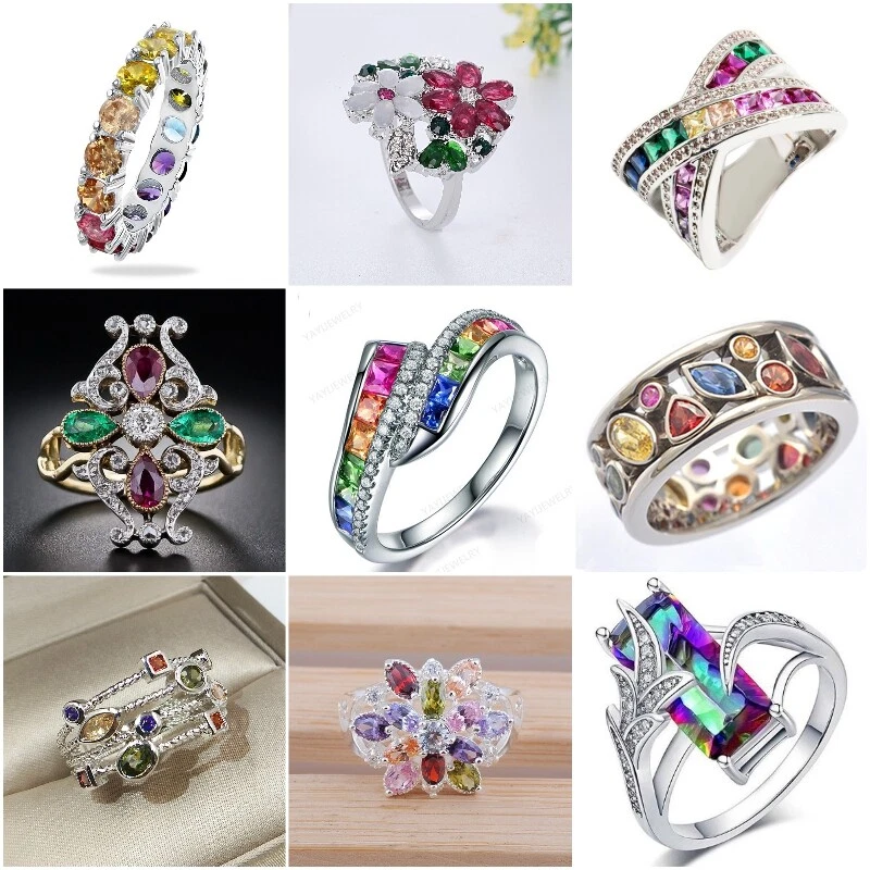 Silver Rings Cubic Zirconia Pretty Jewelry for Women Wedding Ring Gift Size 6 10
