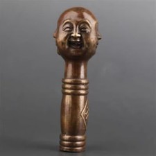Brass Four Faced Buddha Head Walking Stick Cane Handle Top Topper Zen Decor 8071