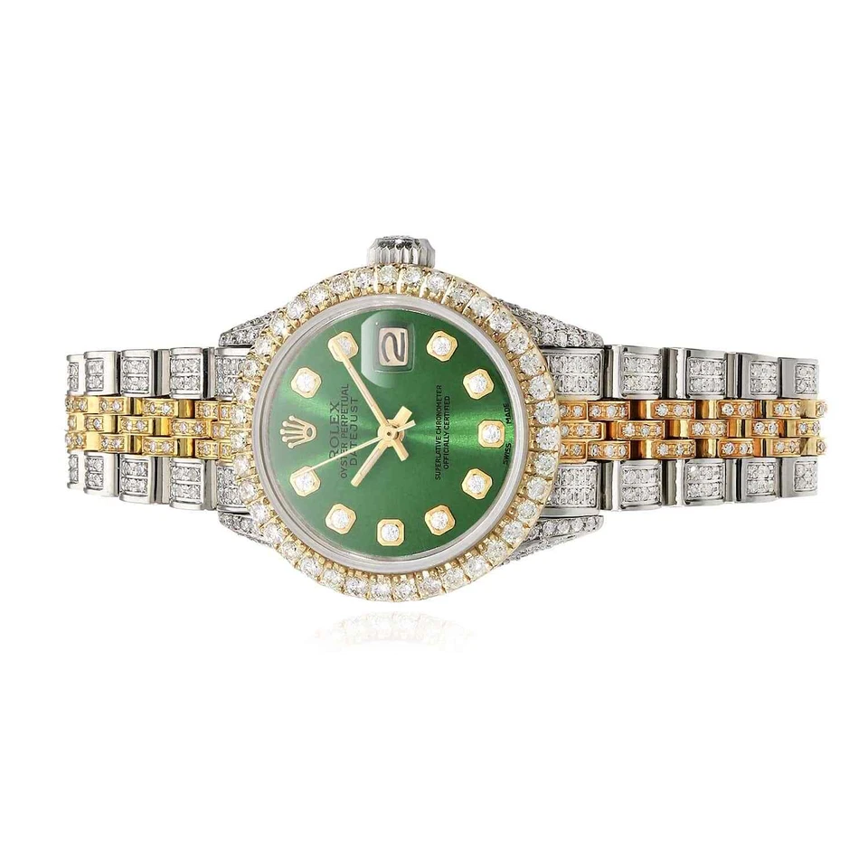 Rolex Datejust 69173 Diamante Pavé Jubileo Diamante Dial Bisel Verde Esmeralda 26 mm Foto 3 de 4