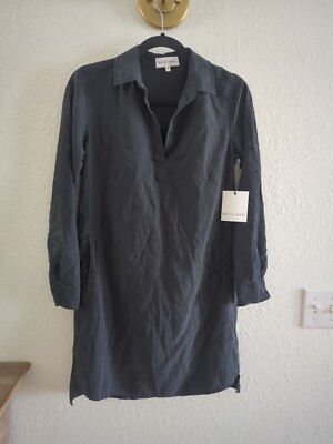bella dahl hilda shirt dress Bella Dahl Womens Shirt Dress XSmall Black Hilda Popover Roll Tab Sleeve Work