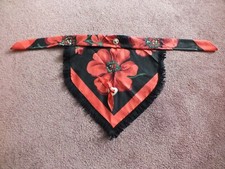 Upcycled Repurposed Bandana to Necklace Scarf NA Western Fringe Concho Black Red