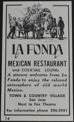1969 Print Ad California San Jose La Fonda Mexican Restaurant Cocktail Lounge