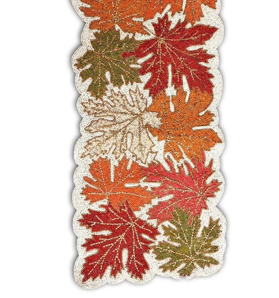 Maple Leaves Table Runner Multicolor Beads Table Runner Autumn Tableware 13X36In - Image 4 of 4
