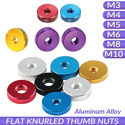 COOBETTER M3 M4 M5 M6 M8 M10 Aluminium Alloy Flat Knurled Thumb Thin Nut Through Hole Nuts