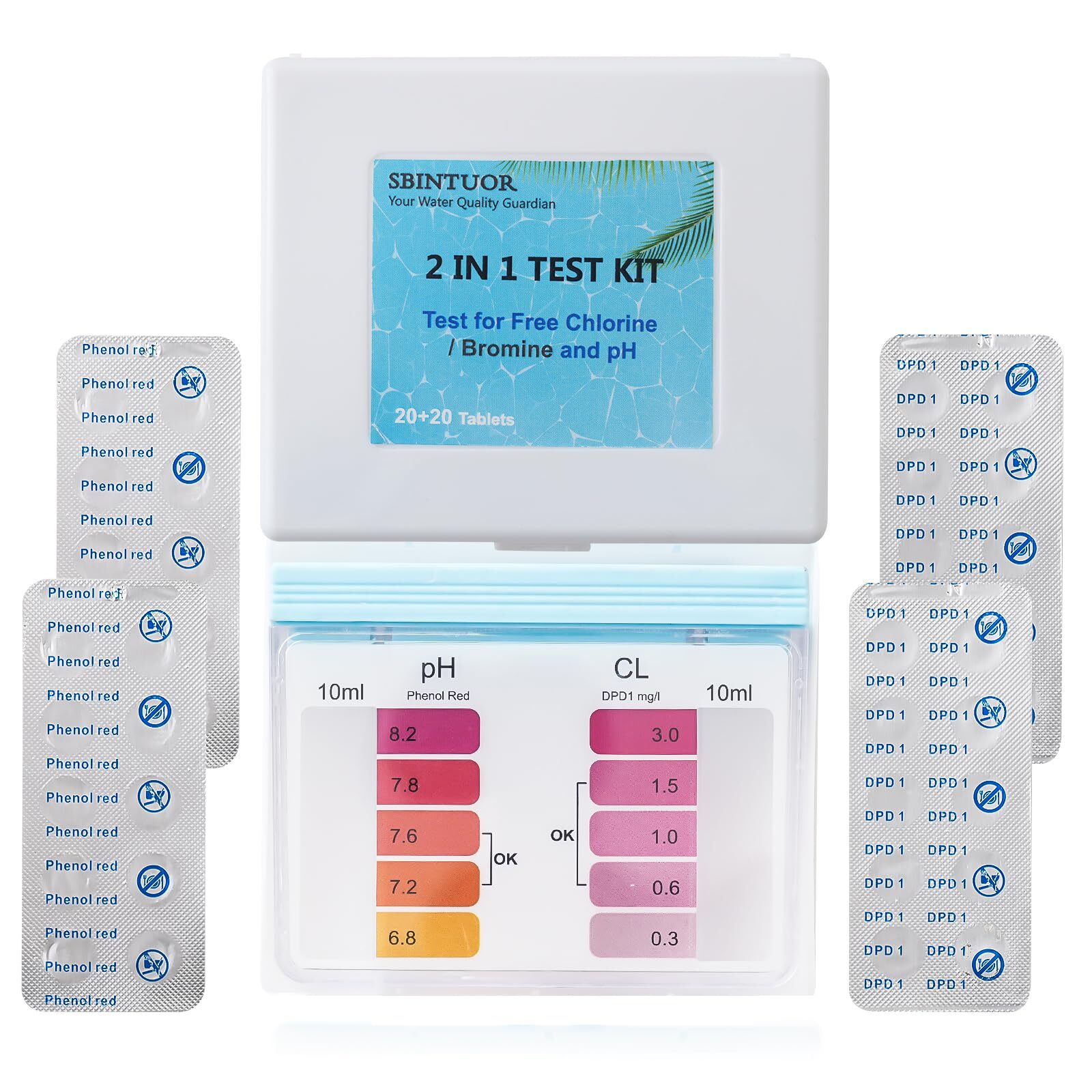 SBINTUOR Kit Testeur Piscine pH et Chlore 2 en 1 Comprimés Testeur Eau Piscin...