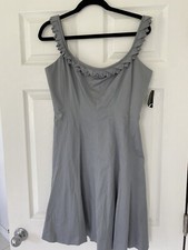 Nine West Dress. NWT. Neckline Detail Fitted Waist Flared. Cotton Gray. Size 12