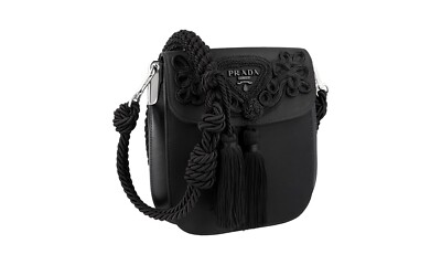 PRADA Margit Bestickte Schultertasche / Handtasche - Schwarz - NEU