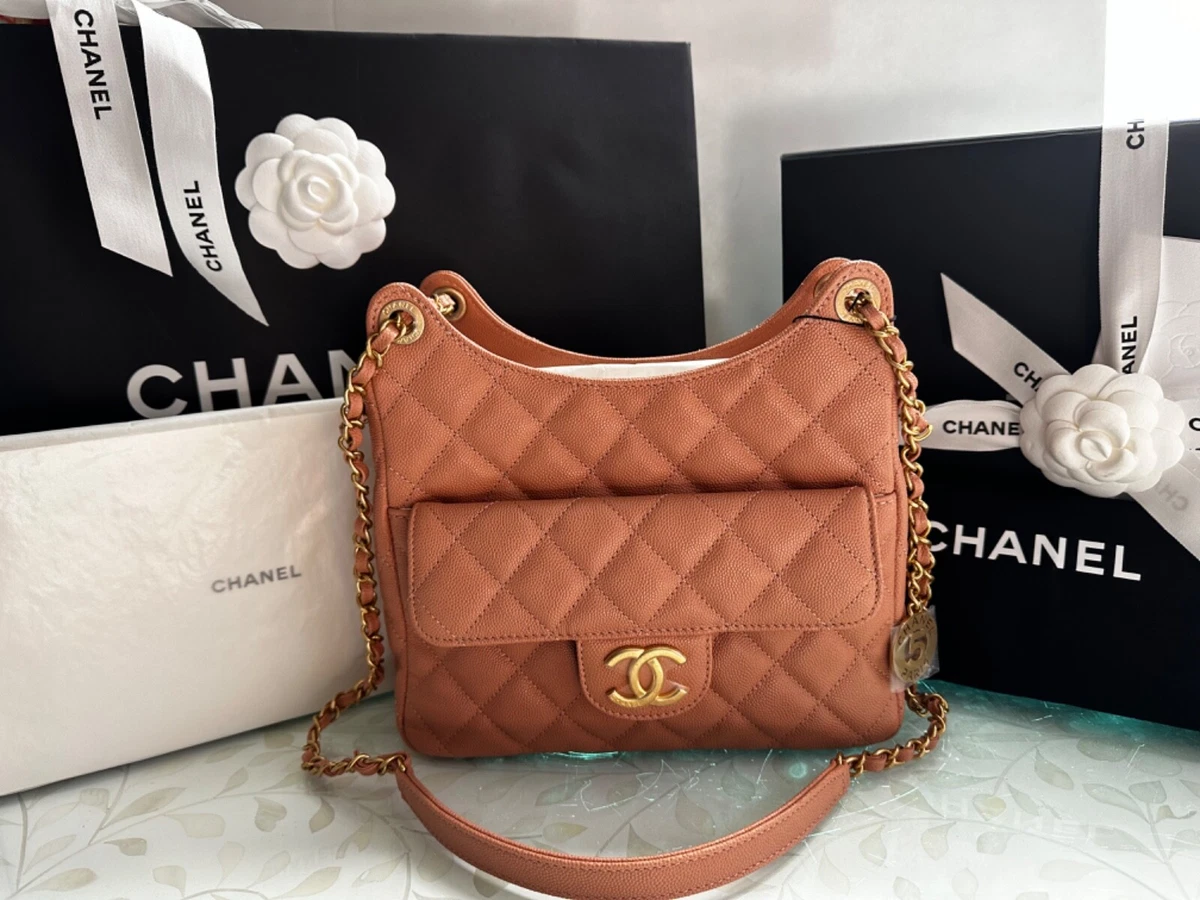 New 23P 2023 CHANEL Medium Hobo Flap Bag Caviar Beige Caramel