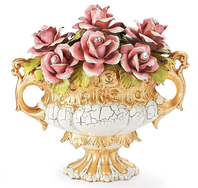 Capodimonte Ornaments Centerpiece Flowers Porcelain Gold