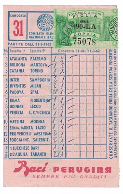 Card Totocalcio advertising cones Perugina year 1961/1962 no. 31 B