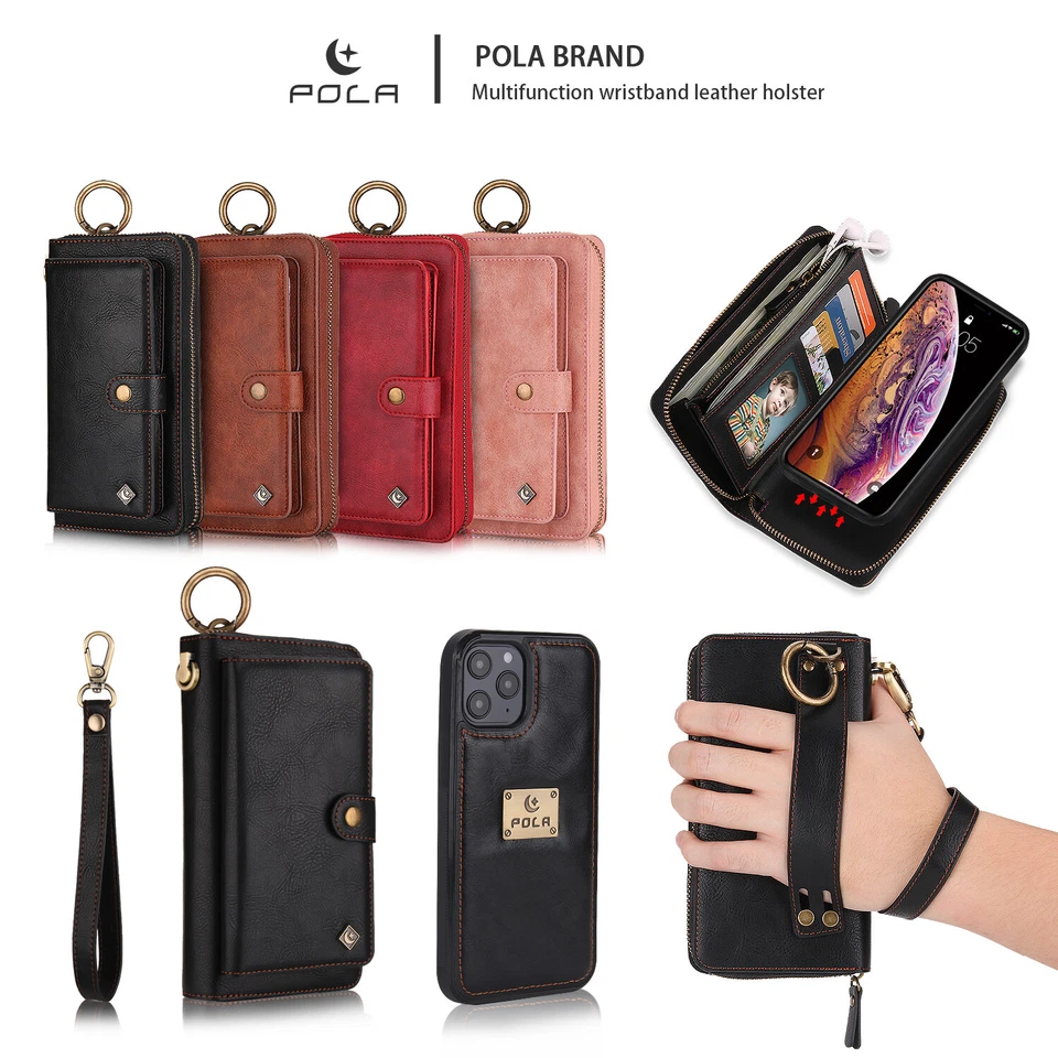 For iPhone 17 16 15 14 Pro Max Women Purse Leather Zipper Detachable Wallet Case - Image 2 of 4