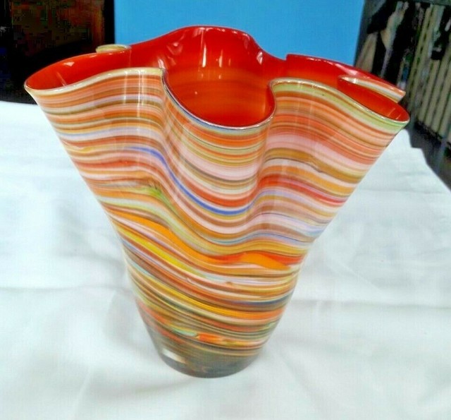 CYS Excel Hand Blown Glassware Vase Orange Rainbow Twist. RARE! eBay