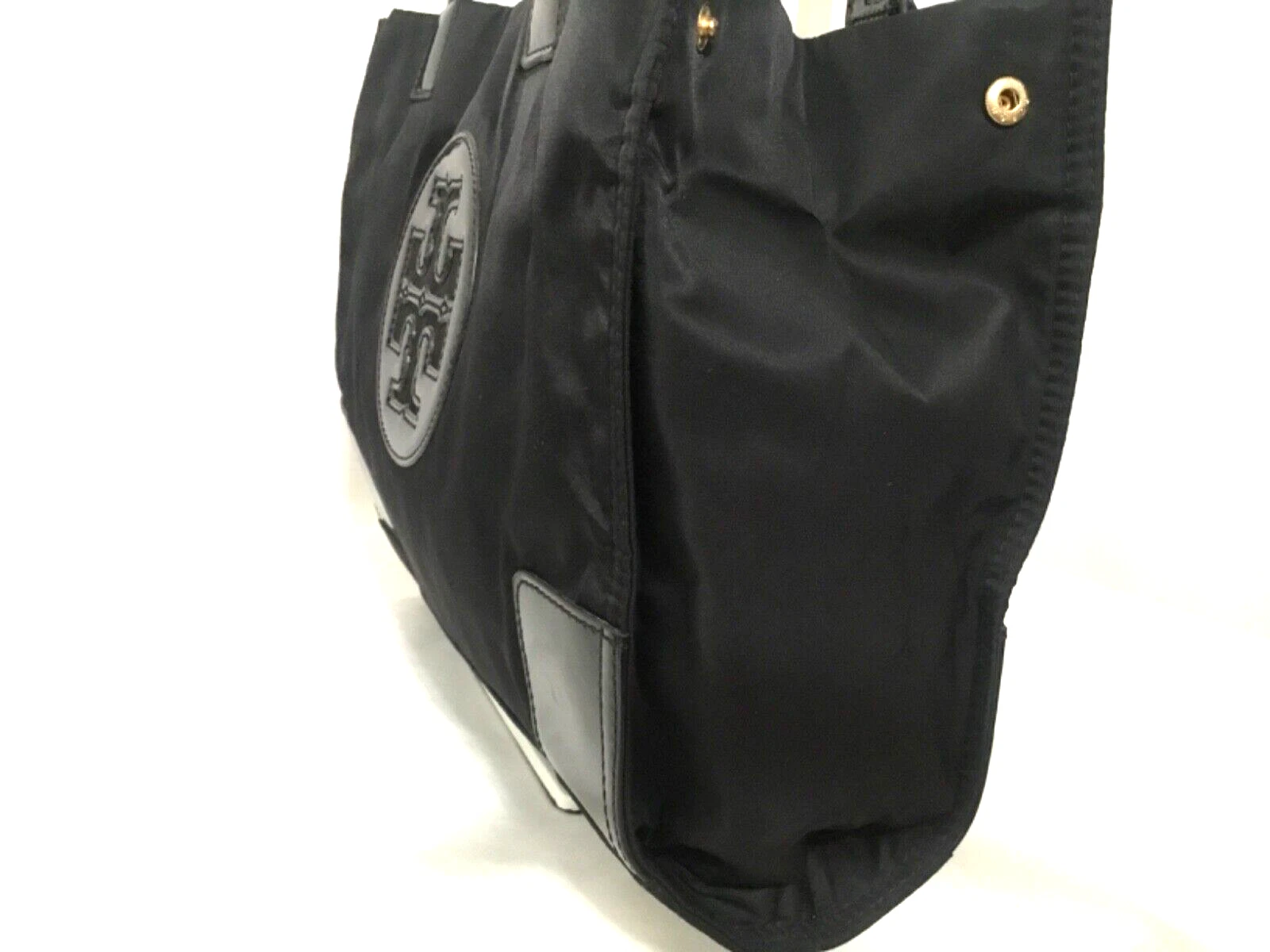 TORY BURCH ELLA TOTE BAG TESSUTO NYLON NERO E VERNICE (13" W 10" L)
