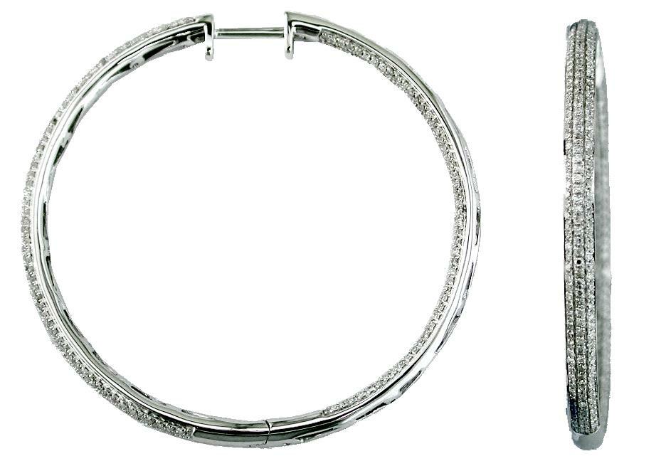 FILA LARGE 2.0CT DIAMOND 14KT WHITE G 3D 3 ROW INSIDE OUT HOOP HANGING EARRINGS