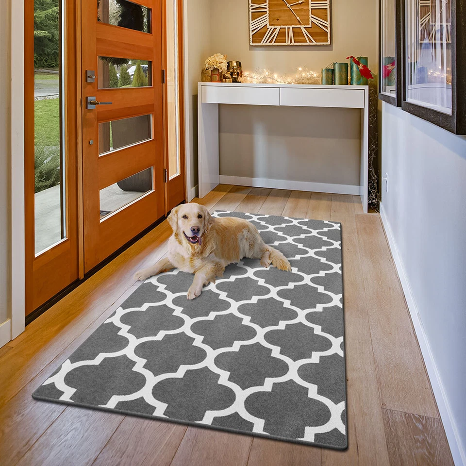 ALFOMBRA ANTIDESLIZANTE CORREDOR alfombra de salón REJILLA ENREJADO MARROQUÍ GRIS BRUMOSO Foto 3 de 4