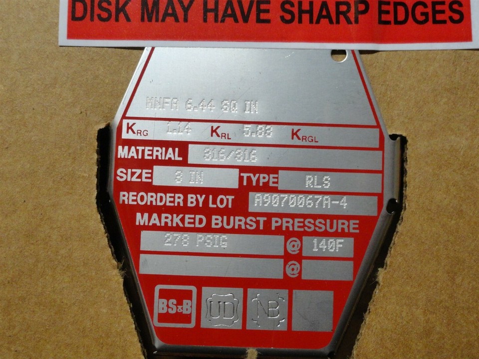 BS&B SAFETY SYSTEMS - RUPTURE DISK - TYPE RLS - SIZE 3