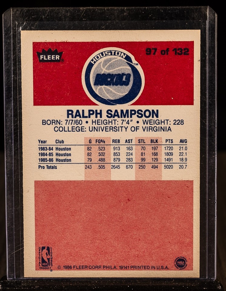 RALPH SAMPSON 1986 Fleer Premier 97 Houston Rockets Hall of Fame HOF ...