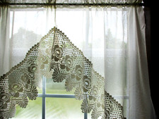 Ivory Lace Curtains 7 Pc Sheer Swags Set with Valance Scalloped