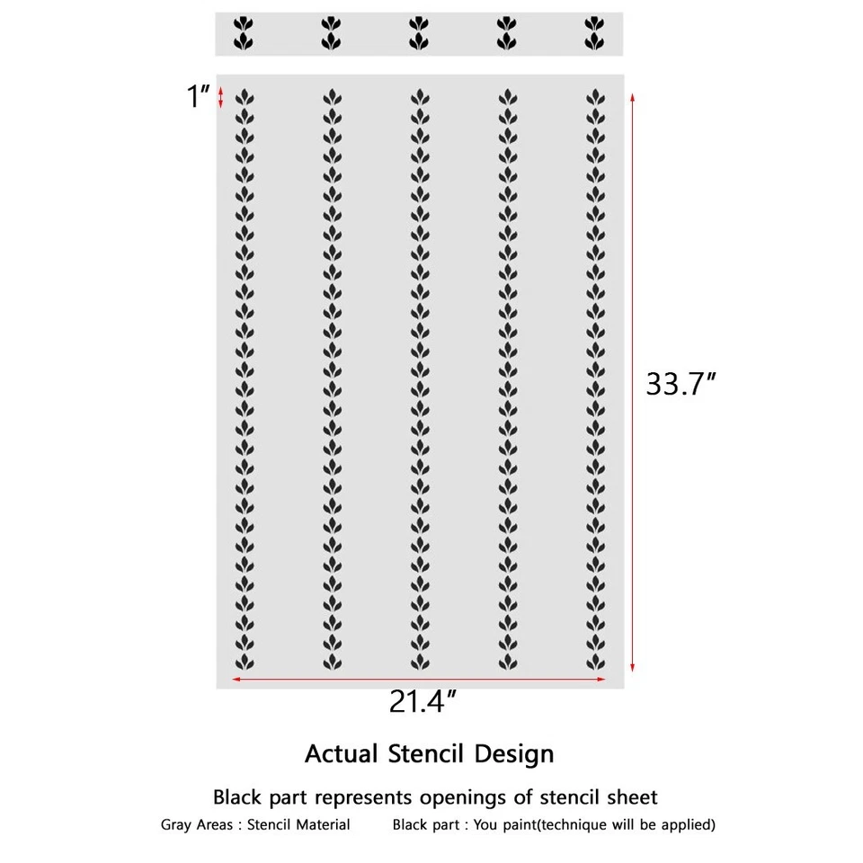 Plantilla de pared a rayas de hojas verticales - Patrón de casa de campo reutilizable para pintura Foto 2 de 4