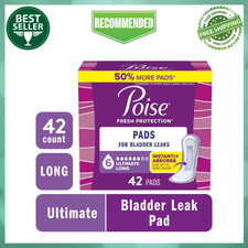 Poise Incontinence Pads for Women, 6 Drop Ultimate Absorbency, Long Length, 42Ct