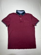 Tommy Hilfiger Men's Polo Shirt Custom Fit Short Sleeve Button Size Small Wine