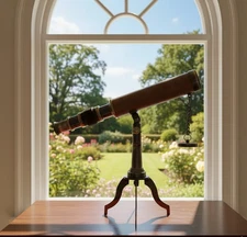 Vintage Brass Tabletop Telescope on Tripod | Antique Nautical Spyglass Decor