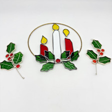 Vintage Stained Glass Christmas Tree Ornaments Set Of 3 Holiday Decor Read