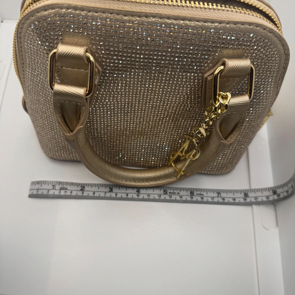 Cartera Steve Madden Dome dorada estrás mini bolso con asa superior cartera de fiesta Foto 4 de 4