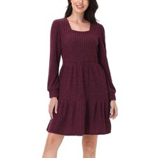 Frye Women's M Dark Red Ribbed Long Sleeve Tiered Sweater Mini Dress  N0155