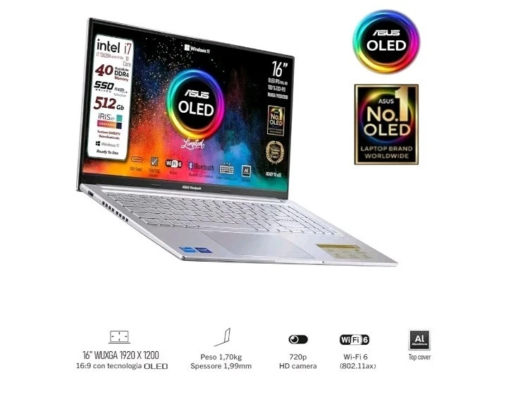 ASUS Notebok Vivobook OLED 16" , Intel I7 13620H, Ram 40Gb, SSD Da 512 GB - Immagine 3 di 4