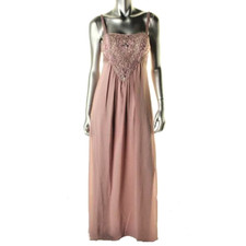 Sue Wong  Rose Pink Chiffon Embellished Heart Bodice Empire Formal Gown 6 NEW