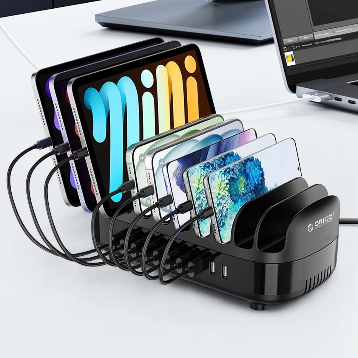 Chargeur Multi-Ports 120W USB avec Ventilation Active pour Smartphone - 4