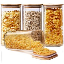 Square Glass Jars with Bamboo Lids 53 FL OZ Set of 4 , Glass Canisters with ...