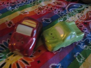 Red Convertible & Green Pickuup  Salt & Pepper Set