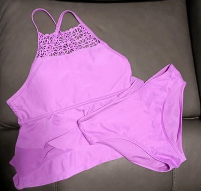Tween Girls Purple Ruffle Tankini 2 piece Swimsuit, Sugar & Jade, size 12-14