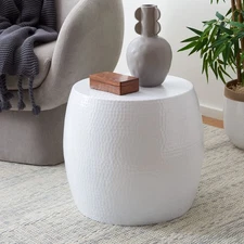 Home Collection Vanadium White Round Hammered Stool Accent Table FOX5504B
