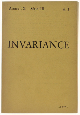 INVARIANZ. Jahrgang IX - Serie III - Nr. 1. Quartalszeitschrift. Jacques Camatte (d