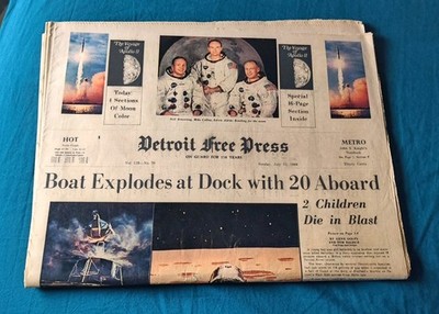 Original Detroit Free Press July 13th 1969 Newspaper Of First Moon Landing