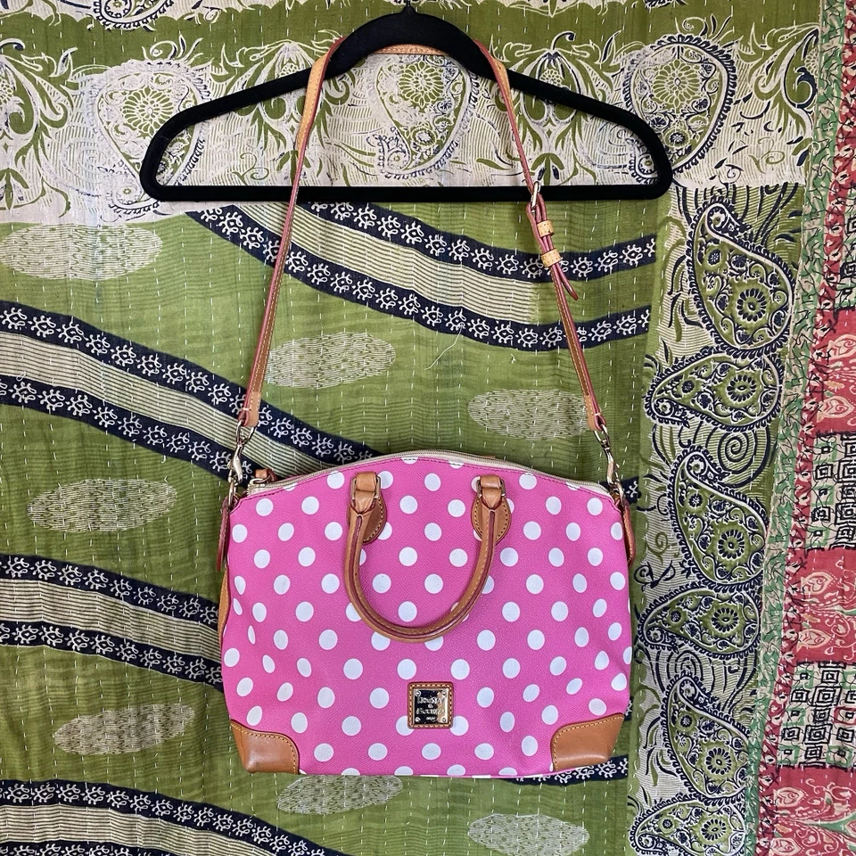 Dooney & Bourke Pink/ White Polka Dot Geena Satchel Purse - Image 2 of 4
