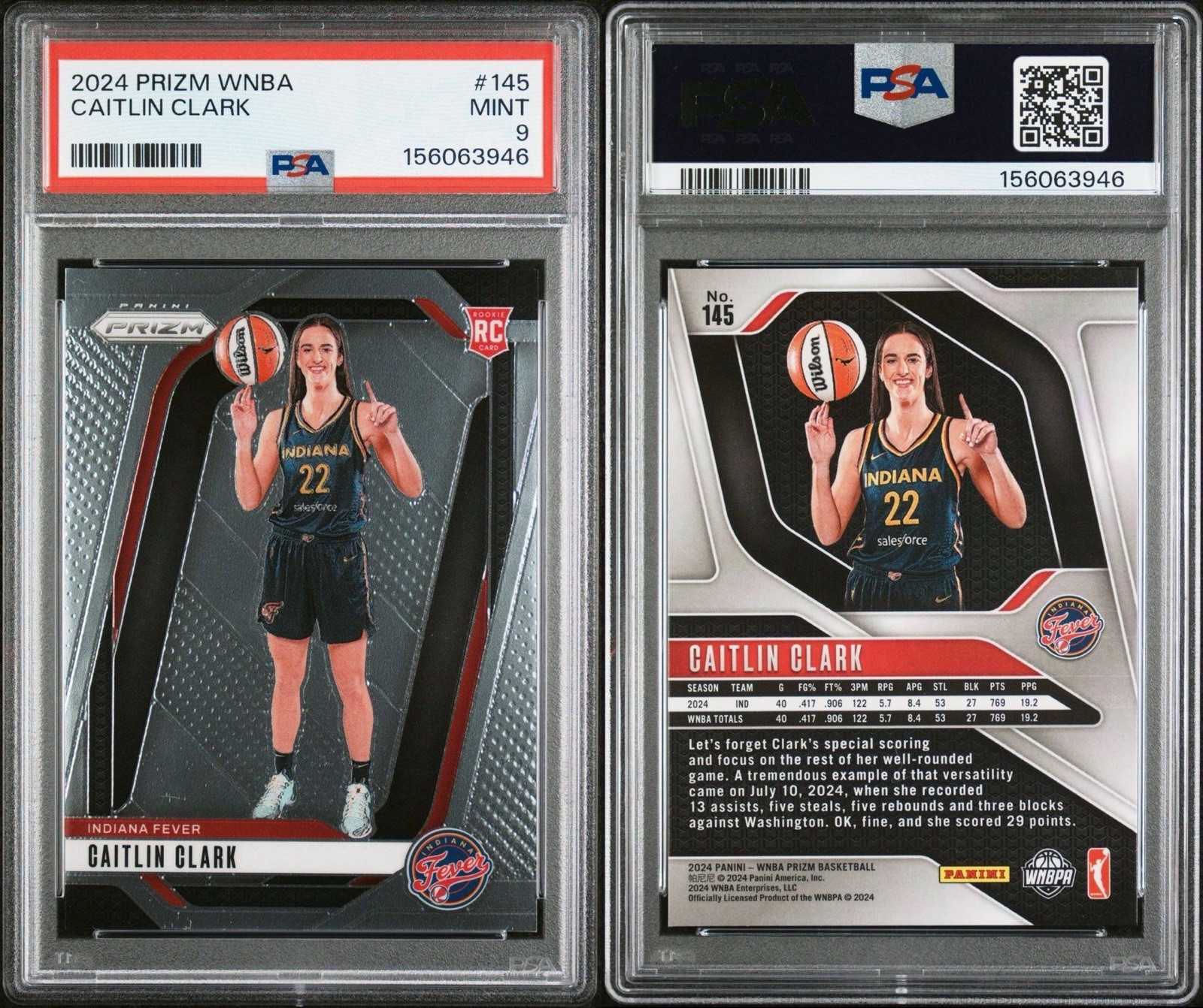 2024 Panini Prizm WNBA - Caitlin Clark #145 (RC) - PSA 9 view 3