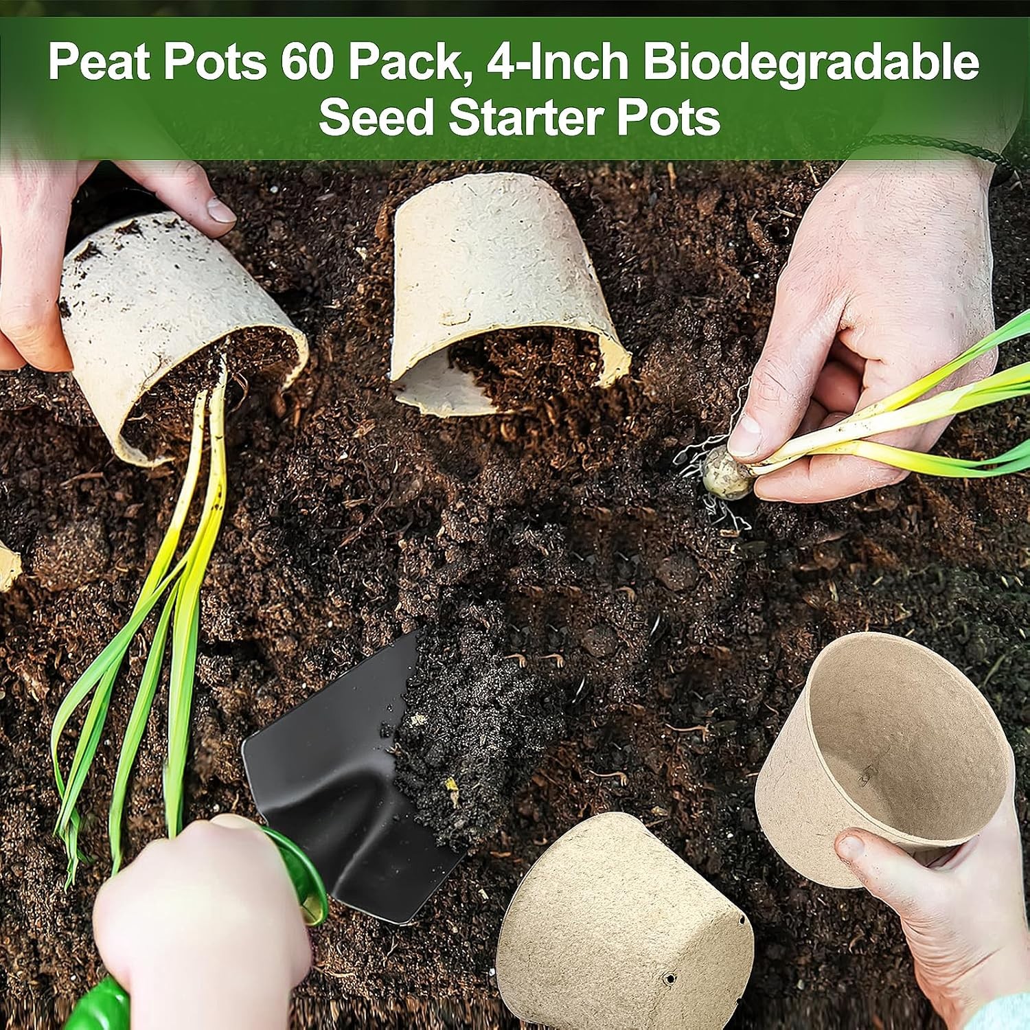 Peat Pots, 60 Pack Plant Starter Round Nursery Pot with 4 Inch, Light Brown 