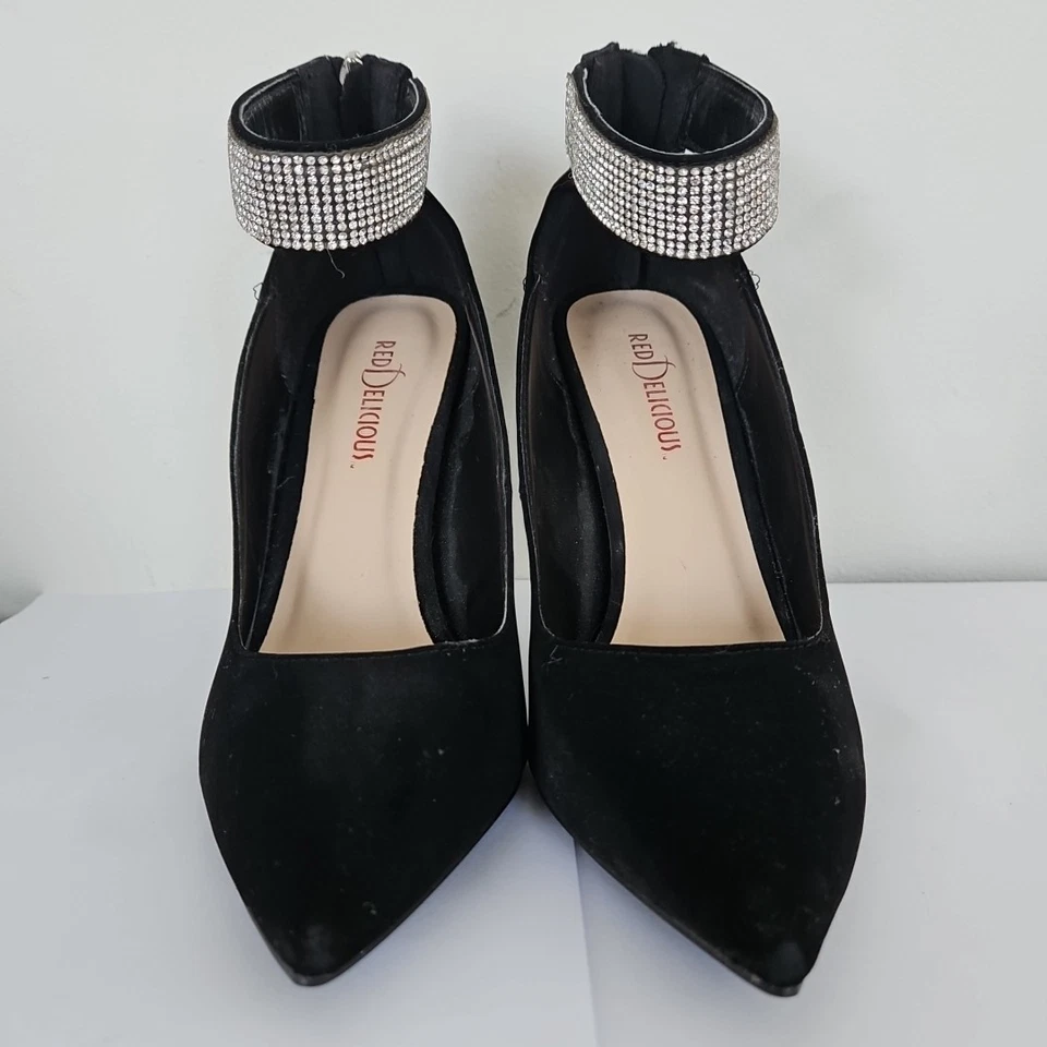 Zapatos de tacón de aguja rojos deliciosos punta puntiaguda cremallera trasera brillantes tobilleras talla 9 Foto 3 de 4