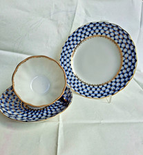 Lomonosov, Kobaltnetz, 3-tlg. Teegedeck gold-...